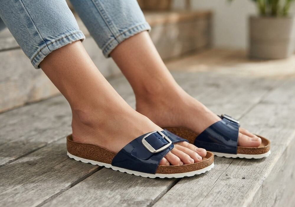 Birkenstock Madrid Blue Patent Sandals Size EU 36 US 5.5 Slightly Used